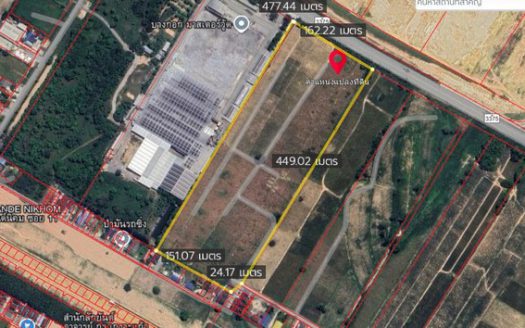 ขายที่ดิน 47-2-78 ไร่ ติดถนน 3375 สาย 13 ผังสีม่วงลาย ต.มาบข่า อ.นิคมพัฒนา จ.ระยอง